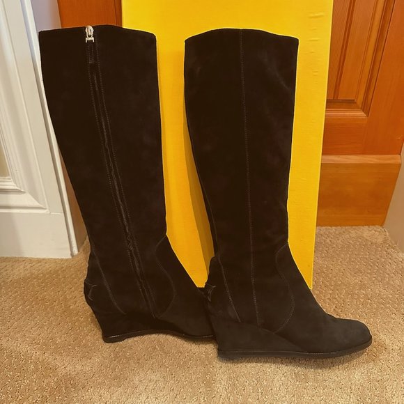 FENDI Black Suede Tall Wedge Cathy Boot, Size 39.5 - Picture 1 of 12